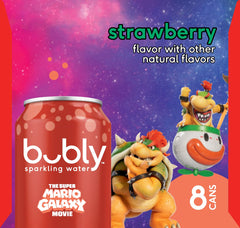 bubly Sparkling Water, The Super Mario Galaxy Movie Strawberry, Zero Sugar & Zero Calories, 12 Fl Oz Cans (Pack of 8), Packaging May Vary