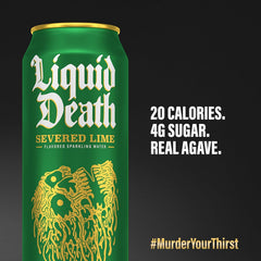 Liquid Death Soda-Flavored Sparkling Water - Severed Lime (Classic Lime Soda), Less Sugar*, Huge Flavor, No Artificial Sweeteners, King Size 19.2 Fl Oz (Pack of 12)