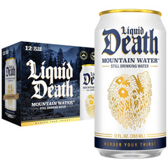 Liquid Death Sparkling Mountain Water, Real Mountain Source, Ice-Cold Cans, Infinitely Recyclable, 12 Fl Oz (Pack of 12)
