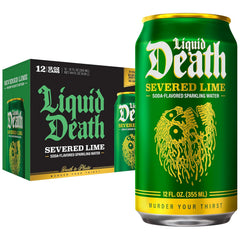 Liquid Death Soda-Flavored Sparkling Water - Severed Lime (Classic Lime Soda), Less Sugar*, Huge Flavor, No Artificial Sweeteners, King Size 19.2 Fl Oz (Pack of 12)