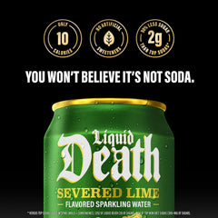Liquid Death Soda-Flavored Sparkling Water - Severed Lime (Classic Lime Soda), Less Sugar*, Huge Flavor, No Artificial Sweeteners, King Size 19.2 Fl Oz (Pack of 12)