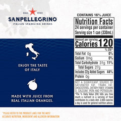 Sanpellegrino Italian Sparkling Drink Aranciata Rossa, Sparkling Orange and Blood Orange Beverage, 11.15 Fl Oz (Pack of 24)