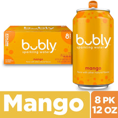 bubly Sparkling Water, Mango, Zero Sugar & Zero Calories, 12 Fl Oz Cans (Pack of 8)