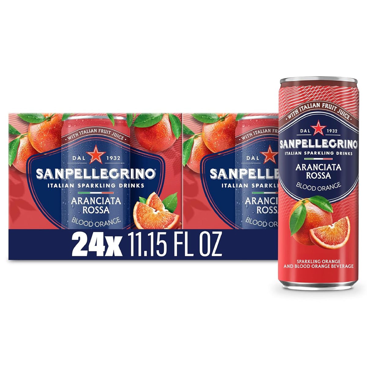 Sanpellegrino Italian Sparkling Drink Aranciata Rossa, Sparkling Orange and Blood Orange Beverage, 11.15 Fl Oz (Pack of 24)